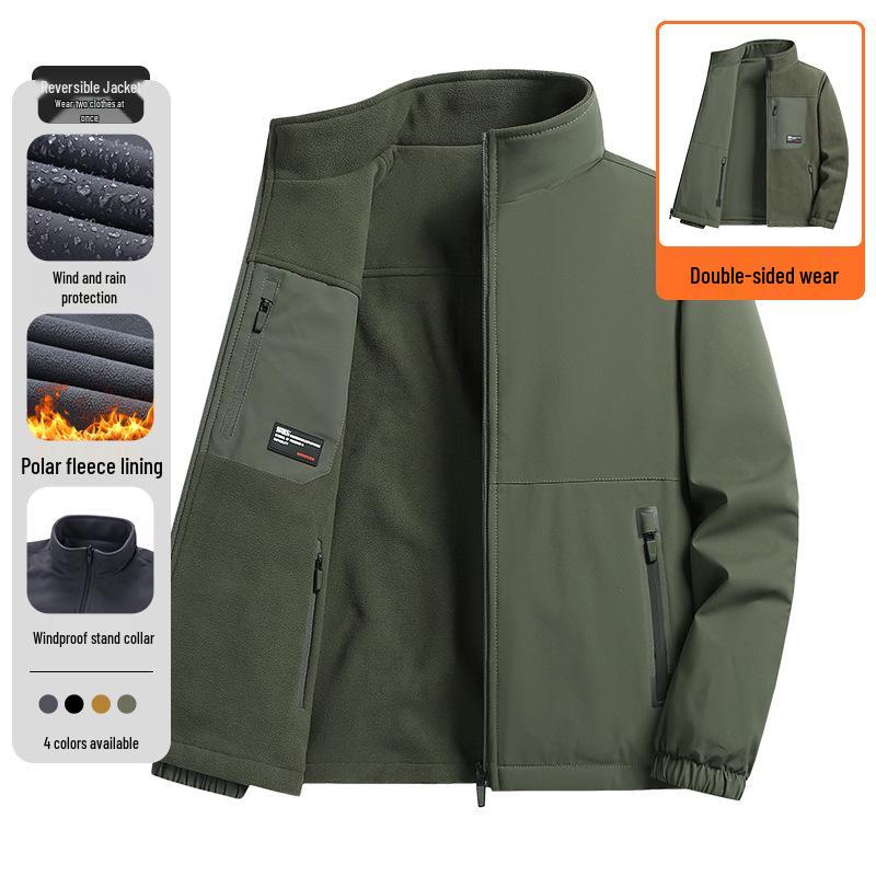 Men's Reversible Fleece Jacket: Autumn/Winter Stand-Collar Top, Plus Size, Cross-Border Design