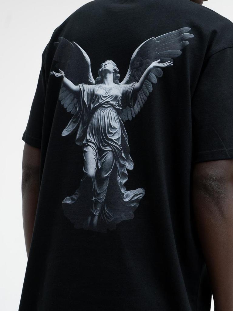 MyStars Angel Statue Men's Black Oversized Short Sleeve T-Shirt L