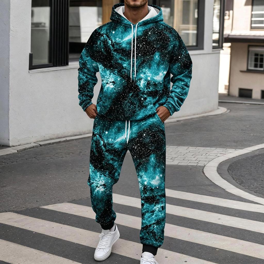 Men's 3D Star Print Two Piece Hoodie Set, Trendy Casual Outfit for Everyday Wear