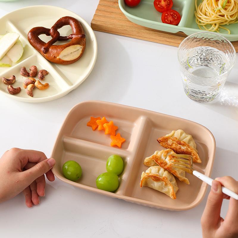 Nordic Ceramic Partition Plate, Creative Home Children'S Breakfast Plate 211 Fat Reduction Quantitative Grid Plate