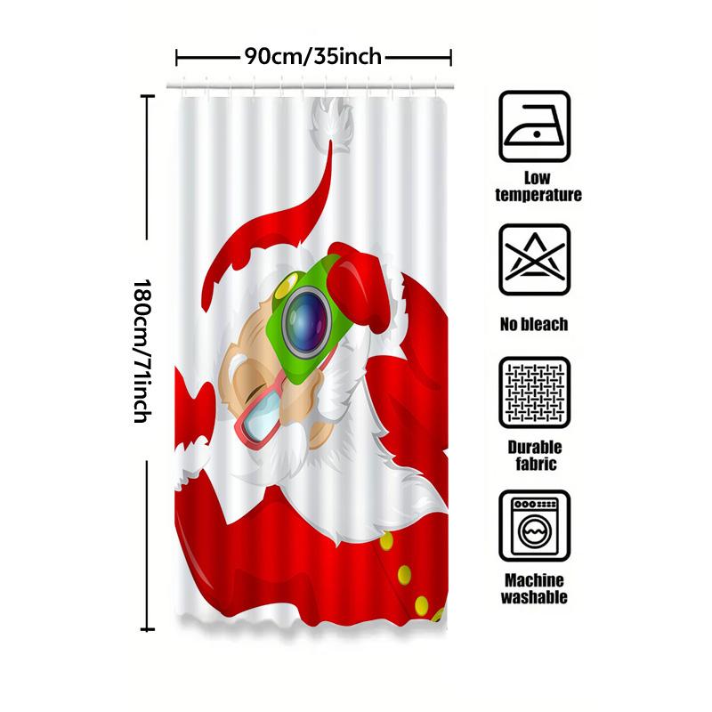 Tu Santa Claus Photography Shower Curtain Christmas Bathroom Decor Festive Holiday Print Waterproof Fabric Backdrop For Tub