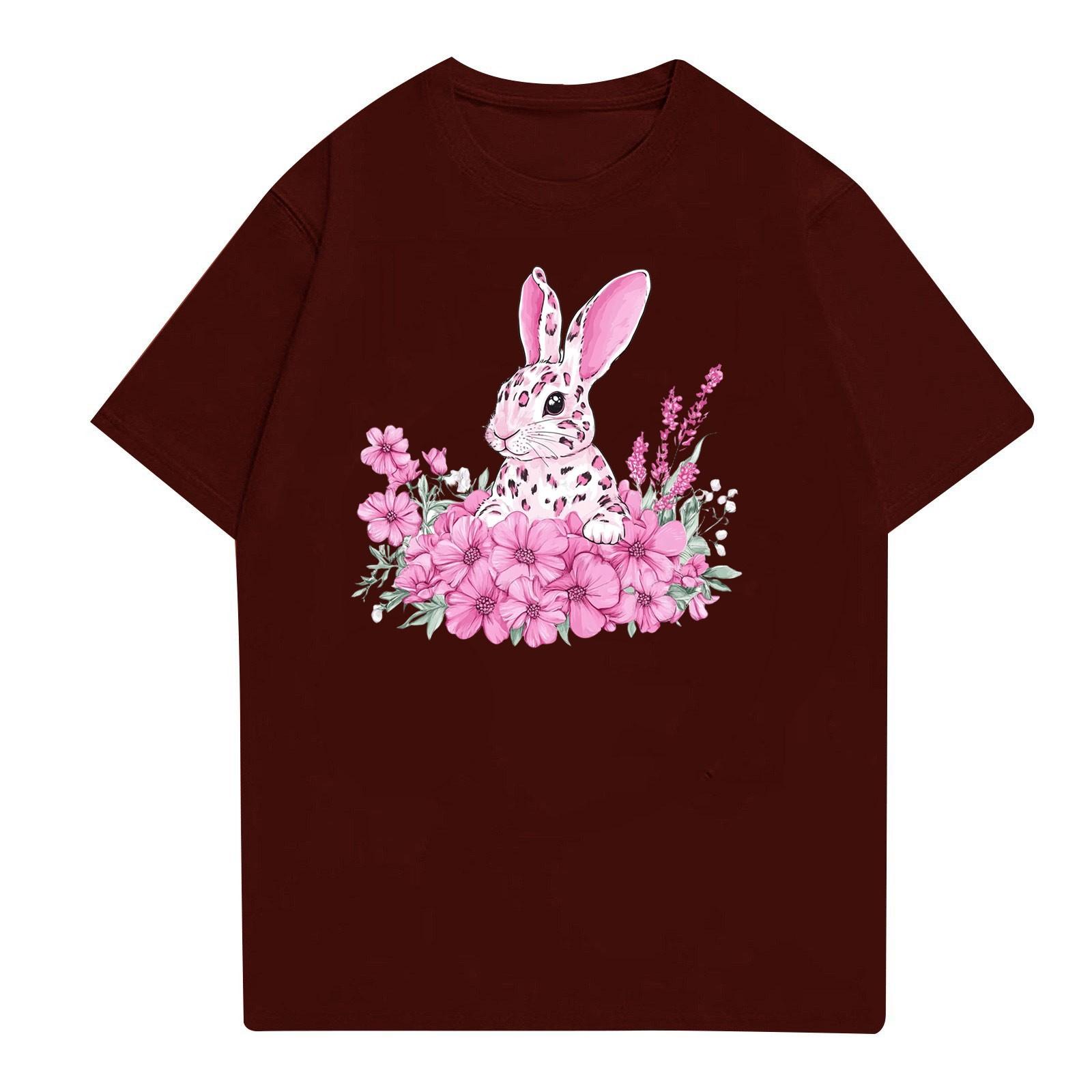 

Пасха - мужская повседневная мешковатая футболка с принтом кролика, круглый вырез, пуловер, топ с короткими рукавами S винный