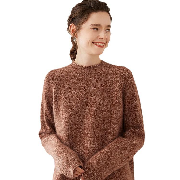 Women's Round Neck Boucle Cashmere Pullover - Autumn/Winter Thick Loose Fit Sweater Base Layer