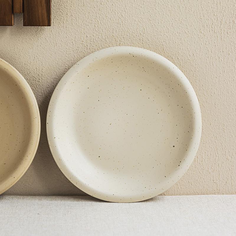 Minimalist Style Thick Edge Large Plate Sesame Glaze Plate Ceramic Plate Round Vegetable Plate Household Matte Plate Salad Plate