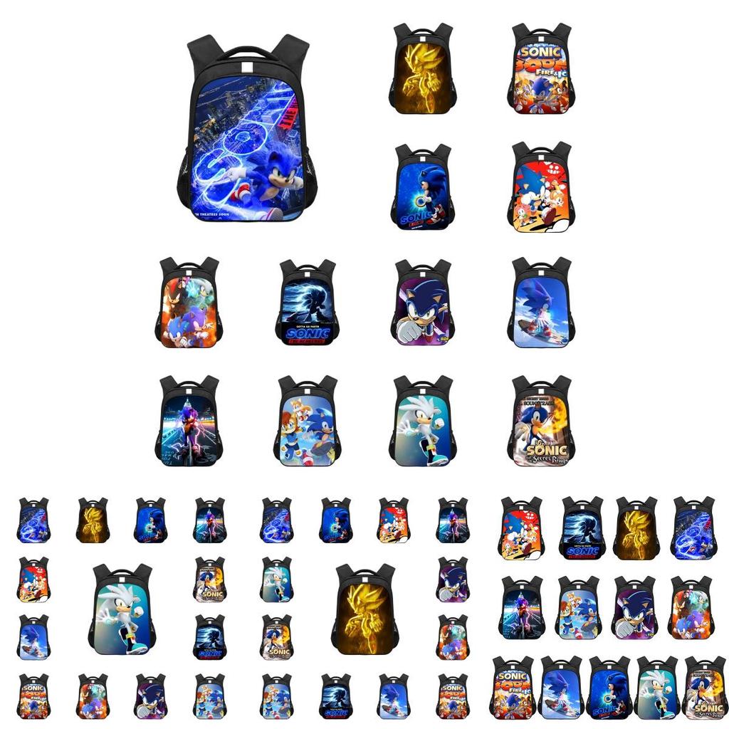 Sonic Cartoon Kids Backpack Durable Polyester Material 20-35l Capacity Zipper Closure Cushioned Shoulder Straps 44*30.5*16cm