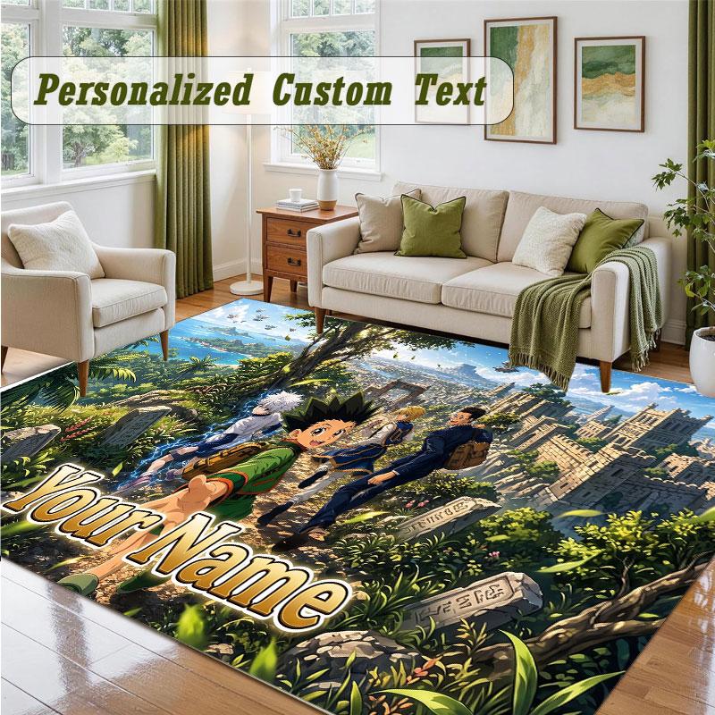 Crystal Velvet Square Rug Custom NameHunter × Hunter Pattern Non Slip Home Floor Decor Rug