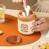 Stainless Steel Lunch Bento Box with Foldable Spoon Handle Cute Bear Thermal Cup Kitchen Tableware for Hot Or Cold Food
