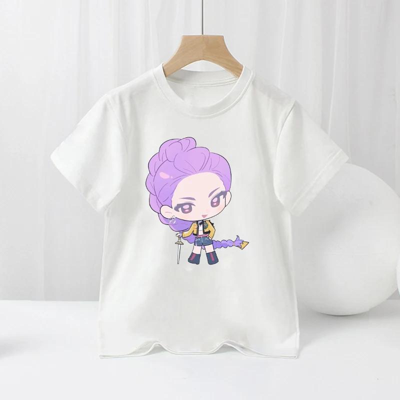 

K-pop Охотники на демонов Детская футболка с коротким рукавом с принтом аниме-персонажей Летняя повседневная детская одежда Мультяшные футболки для девочек 140