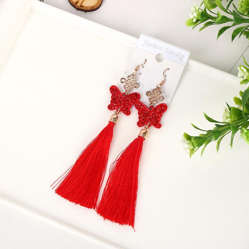 Chinese Hanfu Accessories: Retro Long Red Tassel Earrings for Weddings