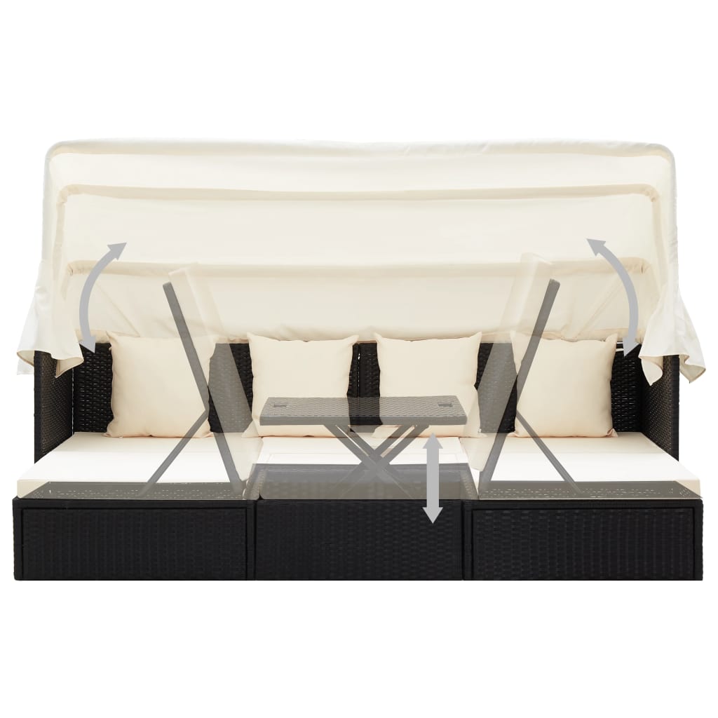 Garden Sun Island with Roof Black Poly Rattan
