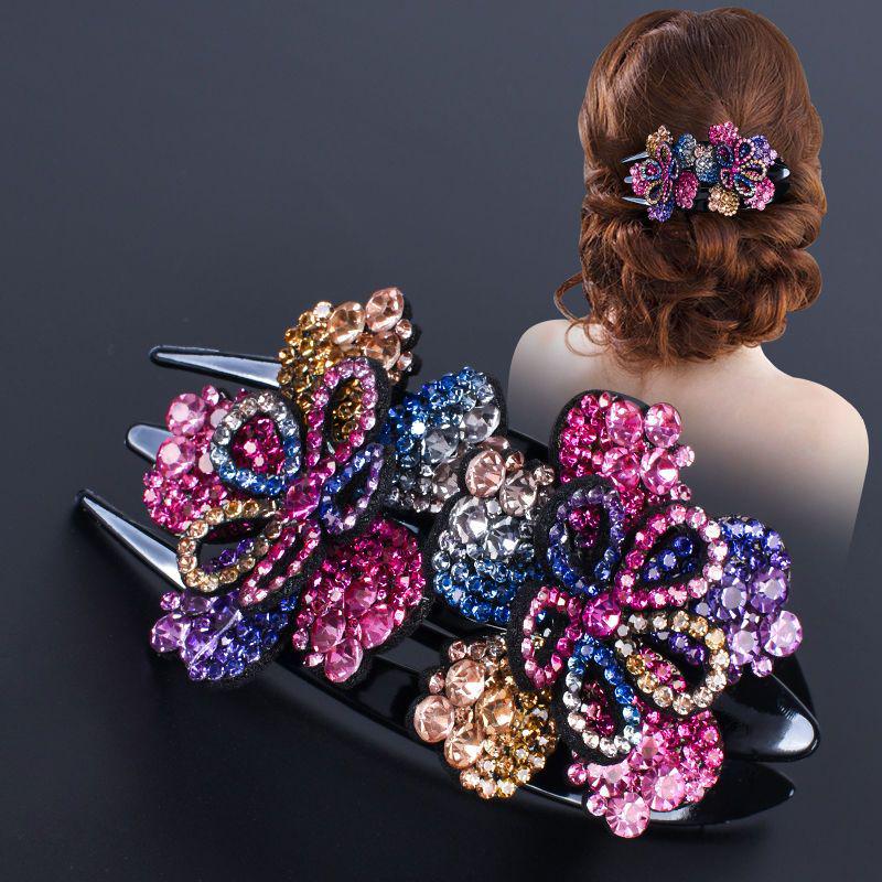 

Korean Large Rhinestone Updo Duckbill Hair Clip - Three-Tooth Claw for Moms