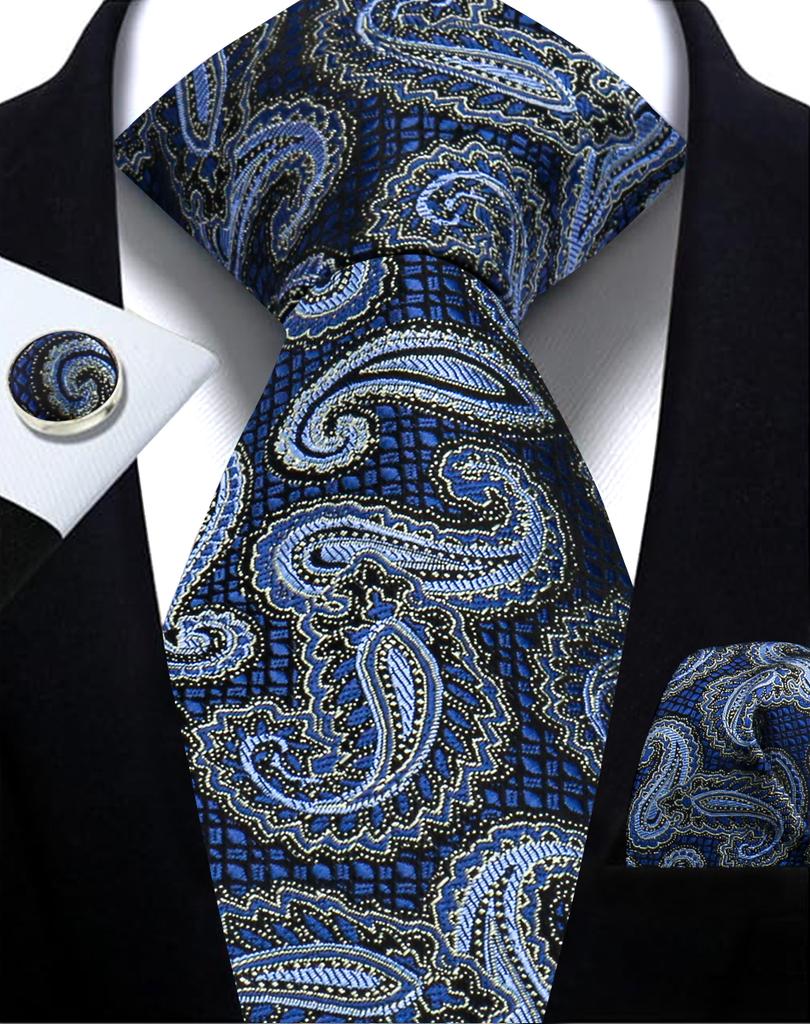 Mens Tie Paisley Jacquard Woven 8Cm Formal Business Wedding Necktie Pocket Square Set Suit Cravat High Quality Handmade Gravata