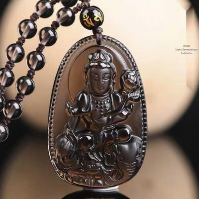 Obsidiánový Zvěrokruhový Přívěsek s Bodhisattvy Akasagarbha, Samantabhadra a Manjushri pro Dvanáct Zvěrokruhů