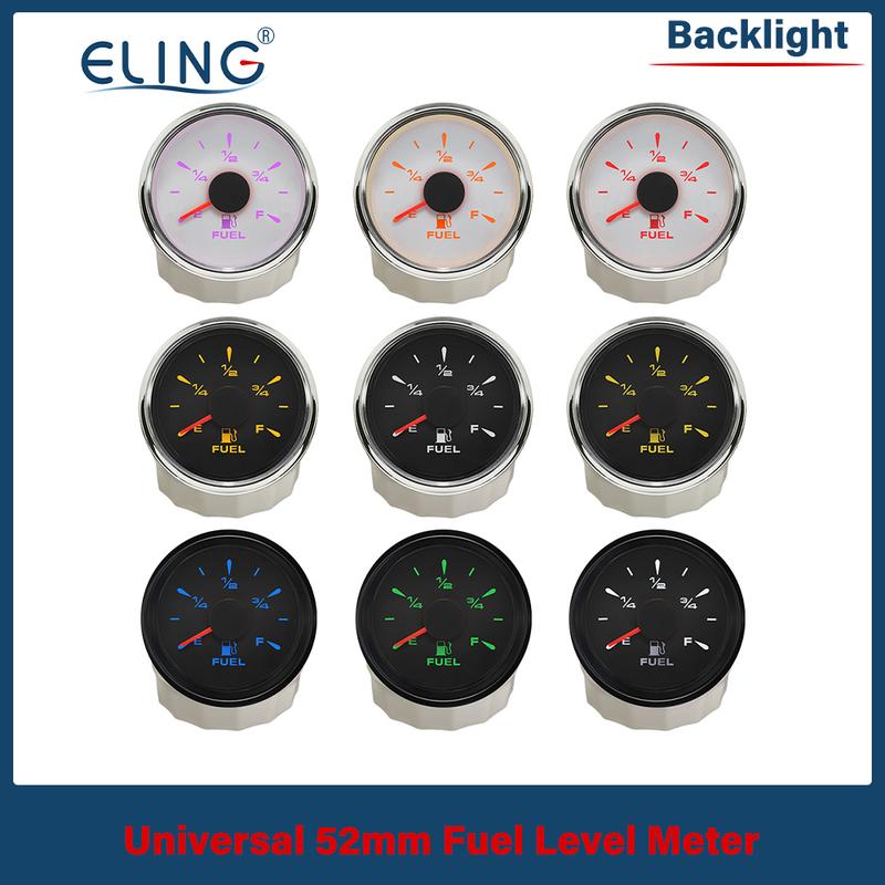 ELING Universal Waterproof 52mm Fuel Level Gauge 0-190ohm 240-33ohm Signal Adjustable with 8 Colors Backlight Fit Car Boat Yacht