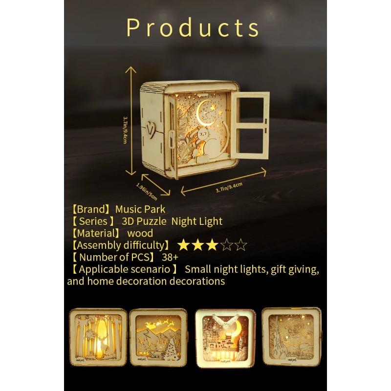3D Holzpuzzle Nachtlicht, Holzpuzzles für Erwachsene Nachttischlampe, DIY 3D Holzpuzzles LED-Licht, Kreative Geschenke für Familie Freunde