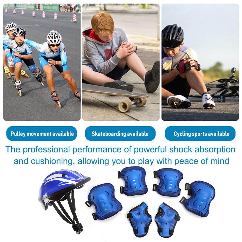 7Pcs Kids Bike Helmet Set Skateboard Knee Pads Elbow Pads Wrist Guards Adjustable Protective Gear Set for Outdoor