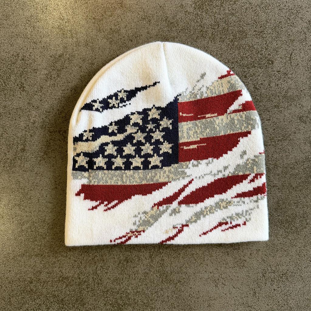 American Flag Knit Hat For Men Women Outdoor Warm Beanie With Colorblock Pattern