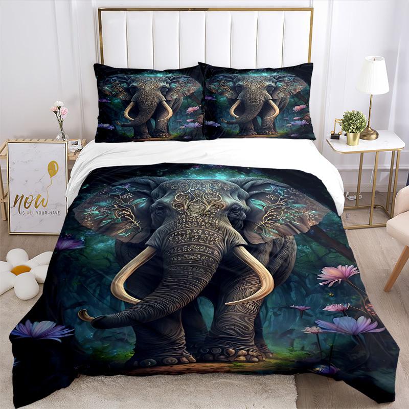 3pcs Elephant Artwork Duvet Cover Set -Includes 1 Duvet Cover and 2 Pillowcases, No Quilt Core, All-Season Home Decor  yy251111118