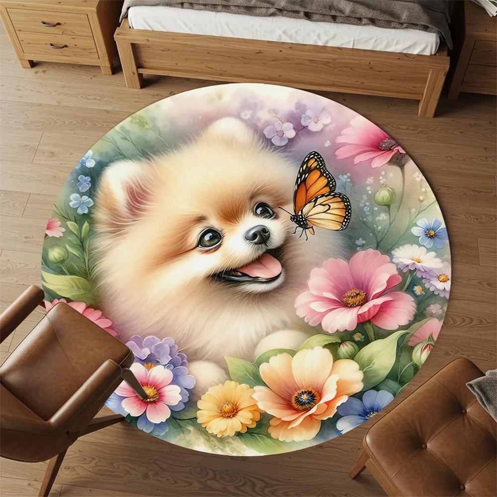 1pc dog flowers butterfly Round Chair mat Area Rug - Non-Slip, Floor Mat for Office, Bedroom, and Indoor Decor c1118157