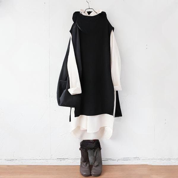 In Stock: 2024 Autumn/Winter Japanese-Style Sleeveless Knitted Dress + Long-Sleeved Shirt Two-Piece Set