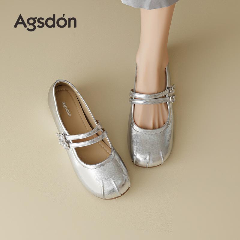 Augustine Mary Jane shoes women's 2025 summer new outer wear ballet style flat bottom with skirt silver small leather shoes