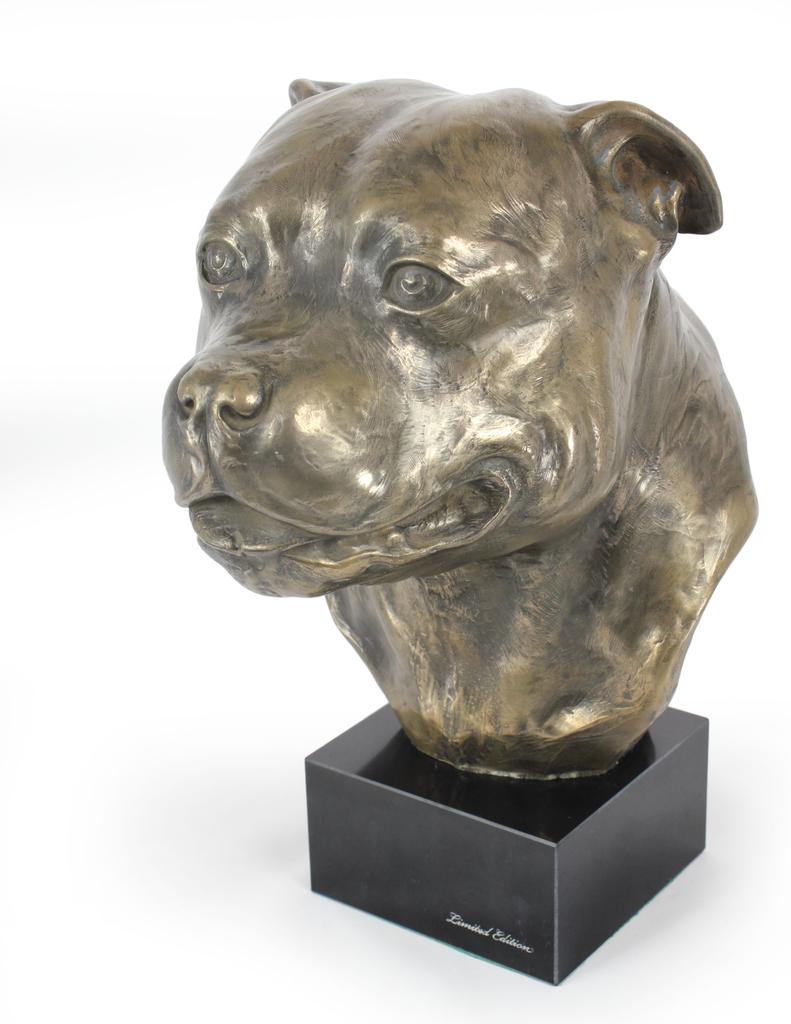 Staffordshire Bull Terrier, Staffik, Staffi - Dog Bust, Large Figurine, Dog Head On a Stone Base, Office Ornament from the Art-Dog Brand