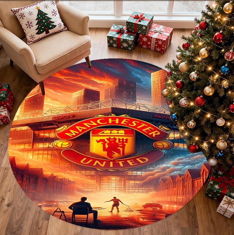 Tappeto Rotondo con Motivo Manchester United F.C, Tappetino da Interno/Esterno, per Picnic, Sala Giochi, Camera da Letto, Ufficio, Soggiorno, Tappeto Decorativo per la Casa, Regalo di Compleanno