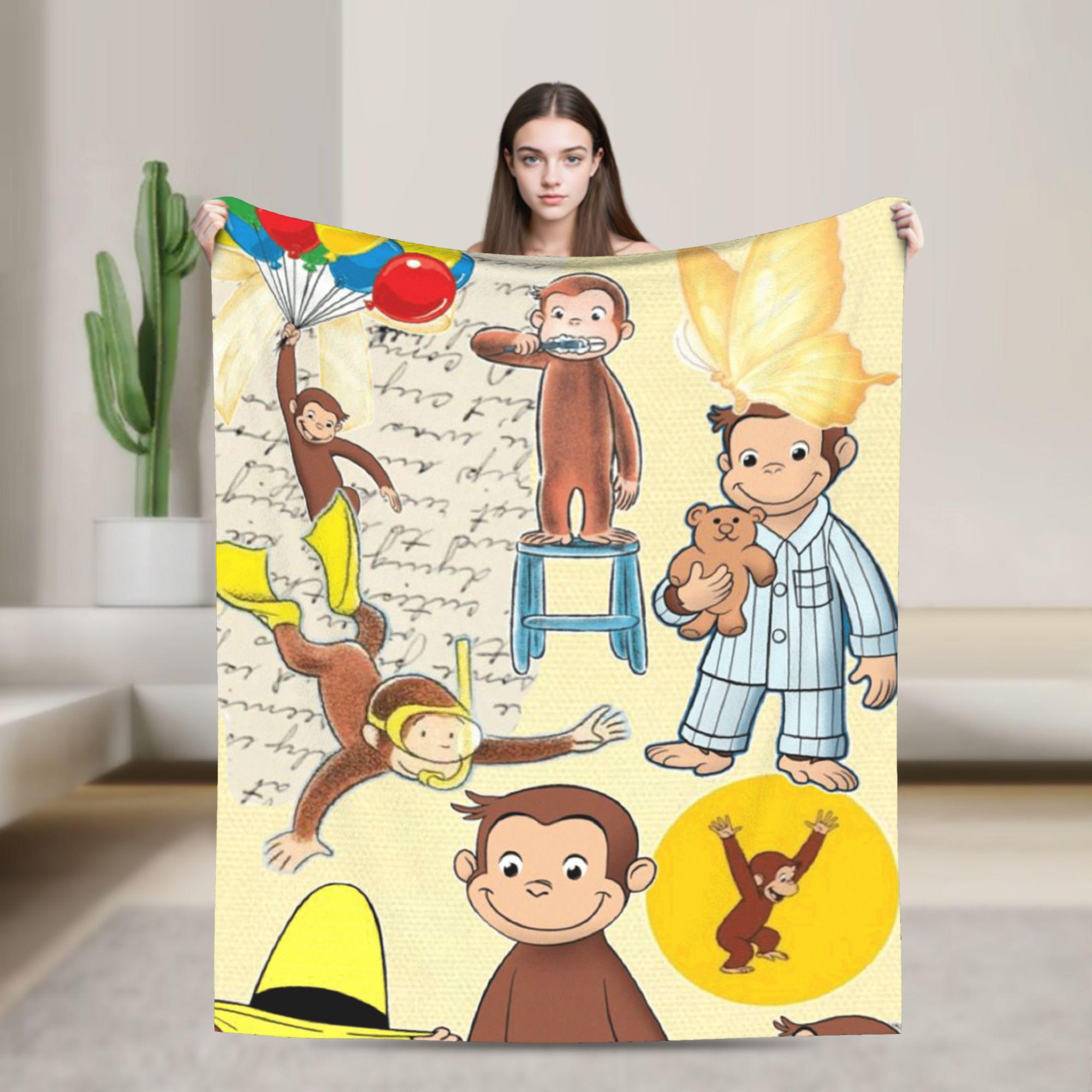 

Cartoon Curious George Blankets Warm Soft Novelty Plush Bedding Throws For Kids Adult Couch Chair Sofa Bed Flannel Bedspread 75cmx90cm чёрный