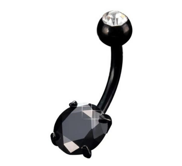 Round Double-Head Zirconia Stainless Steel Navel Ring