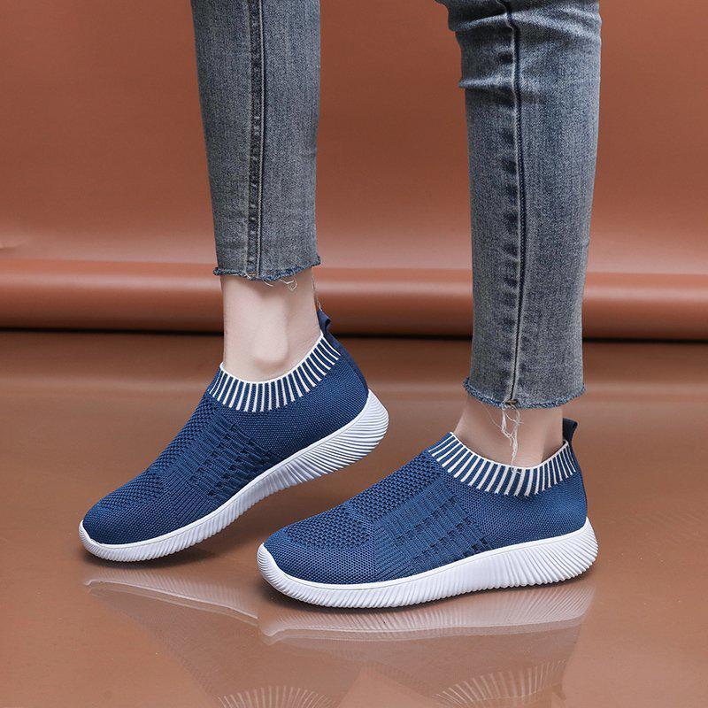 Atmungsaktive Flyknit Leichte Freizeitsport-Schuhe für Damen, Runde Zehenpartie, Modisch, Große Größe 43