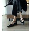 2025 thick heel pointed single shoes French shallow mouth inner heightening shoes one-button Mary Jane shoes