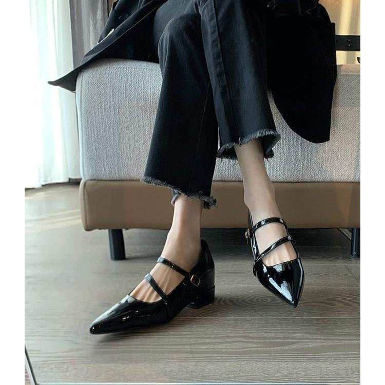 2025 thick heel pointed single shoes French shallow mouth inner heightening shoes one-button Mary Jane shoes