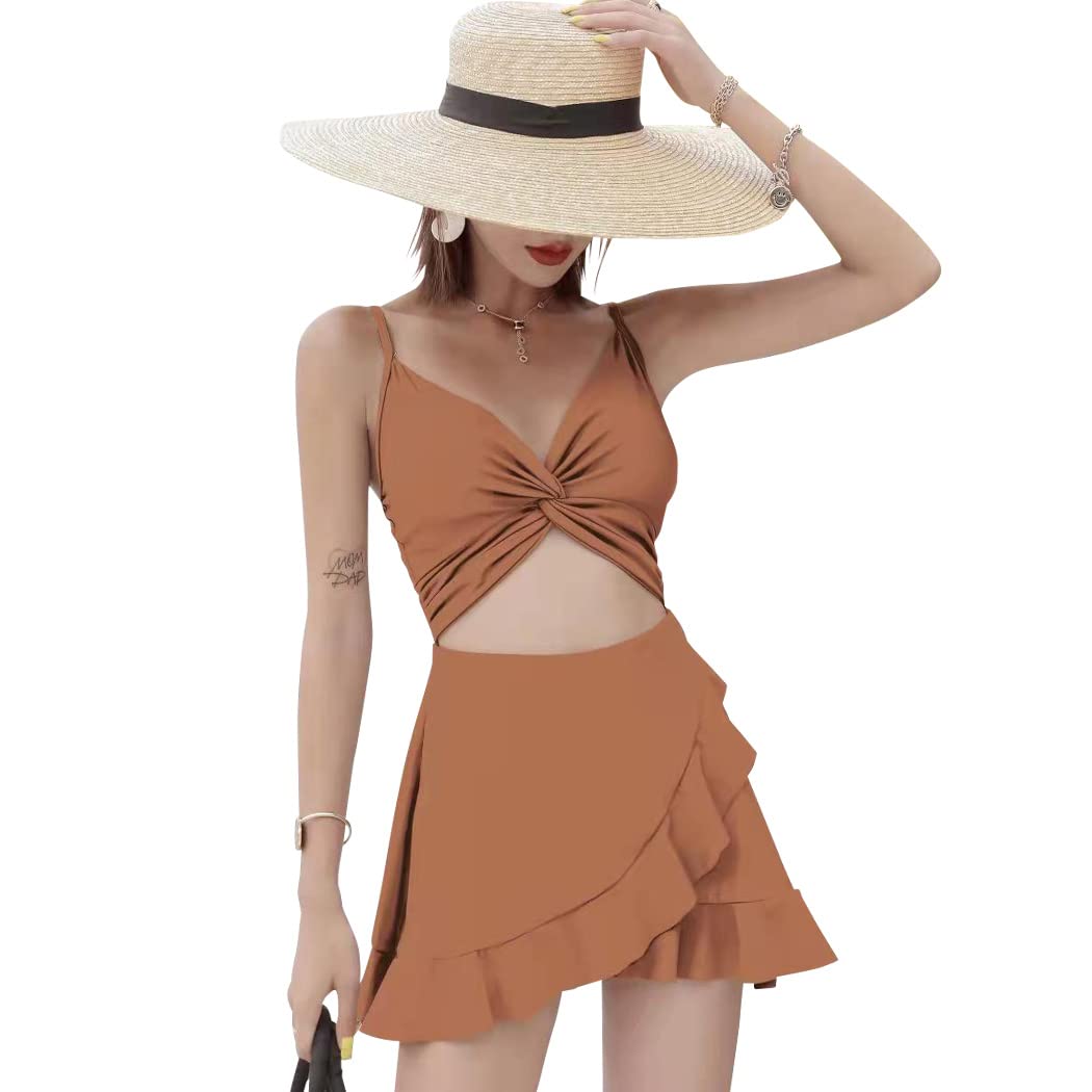 

Один Топ-майка с оборками Скромный hys2629 [Тедди] Женский купальник, Слитный, V-образный вырез, Платье, Вырез, Подол, Открытый, (L (Размер 9), Терракотовый)