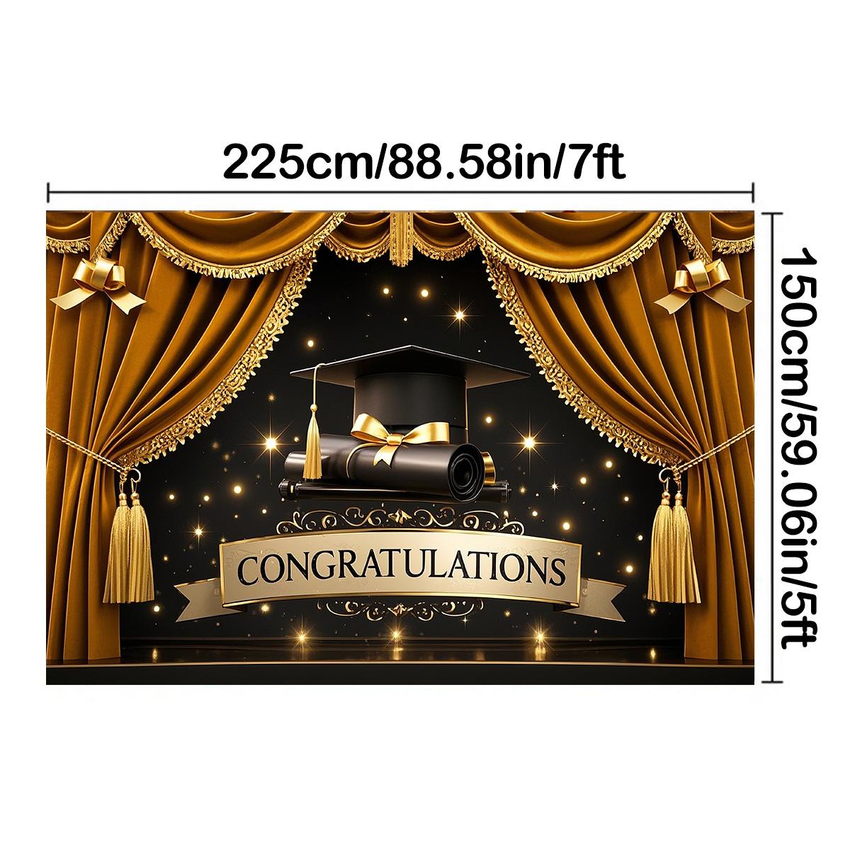 

Фон для выпускного вечера, текст «Поздравления», тема выпускного колпачка и занавеса для дома, сада или праздника, декор выпускного 225*150cm / 7*5ft