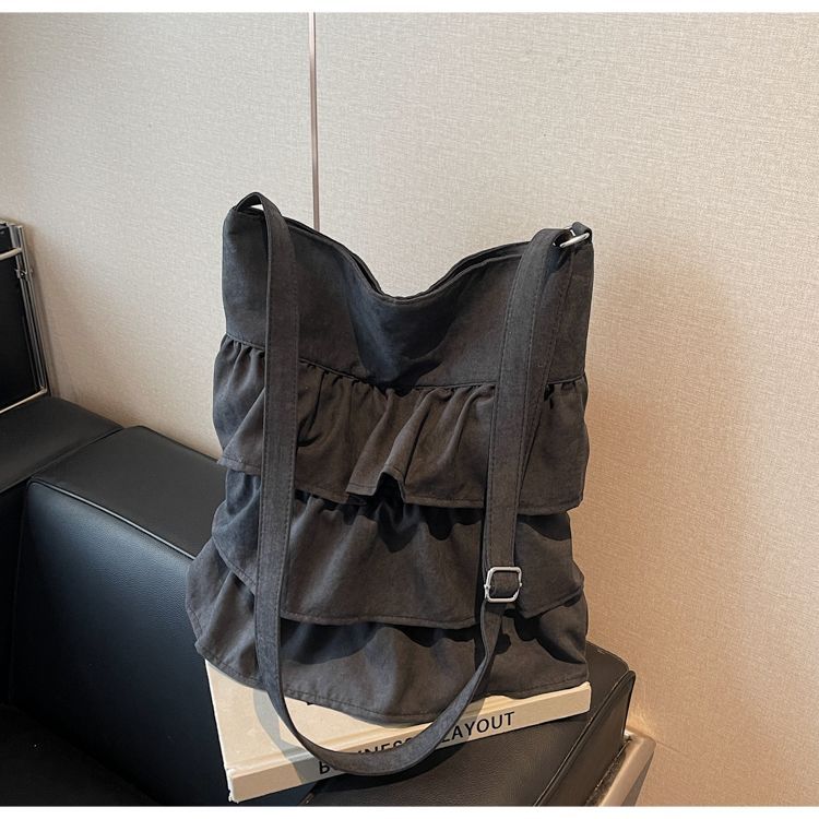 JIAERDI Korean Style Ruffle Y2k Crossbody Bags Women High Street Canvas Casual Shoulder Bags Ladies Large Capacity Handbag 2025