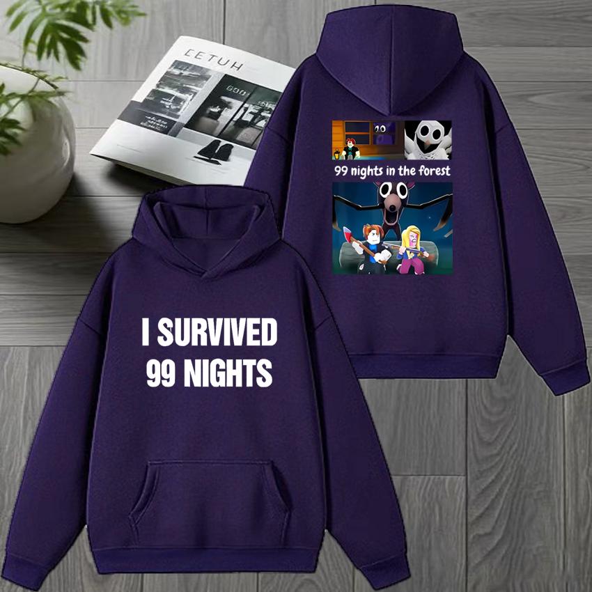 99 Nights in The Forest Fan Merch Graphic Print Black Hoodie, Unisex Harajuku Cartoon Fleece Pullover Sweatshirt for Women