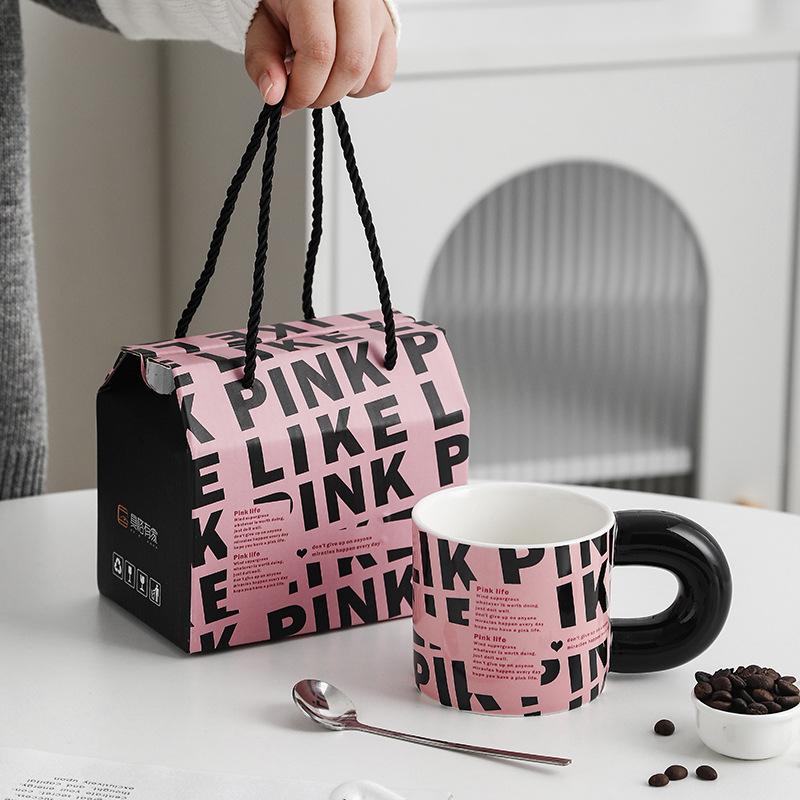 Hochwertige kreative Keramiktasse Kaffeetasse Aktivitätssouvenir Ins Fengshui-Tasse Geschenkbox-Set