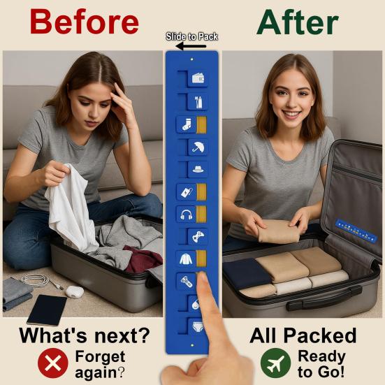 Travel Packing Reminder Reusable Check List with 24 Sliders Portable Lightweight Waterproof Suitcase Packing Sliding Reminder Tools