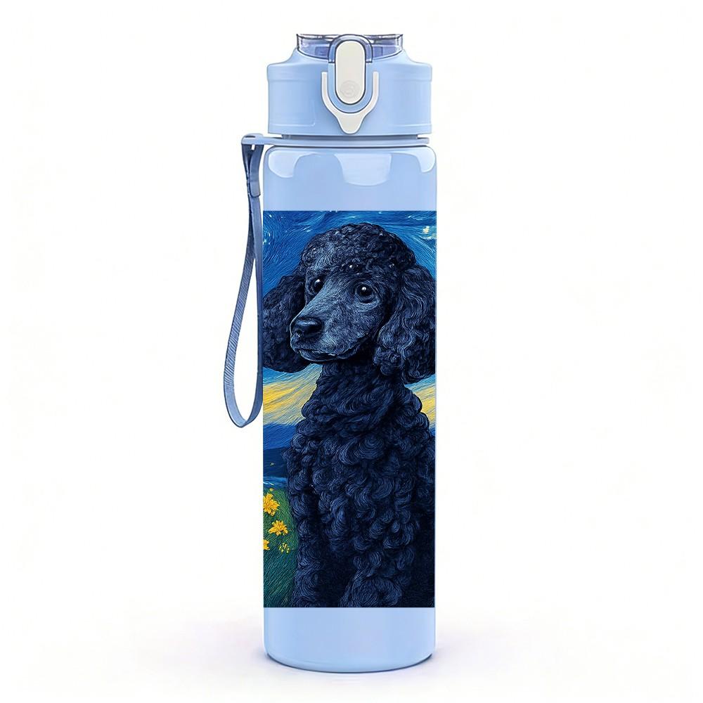1PC Van Gogh Starry Night Poodle Dog 750ml Color Plastic Sports Water Bottle Leakproof Flip Straw Lid Suitable for Sports Office Home Use