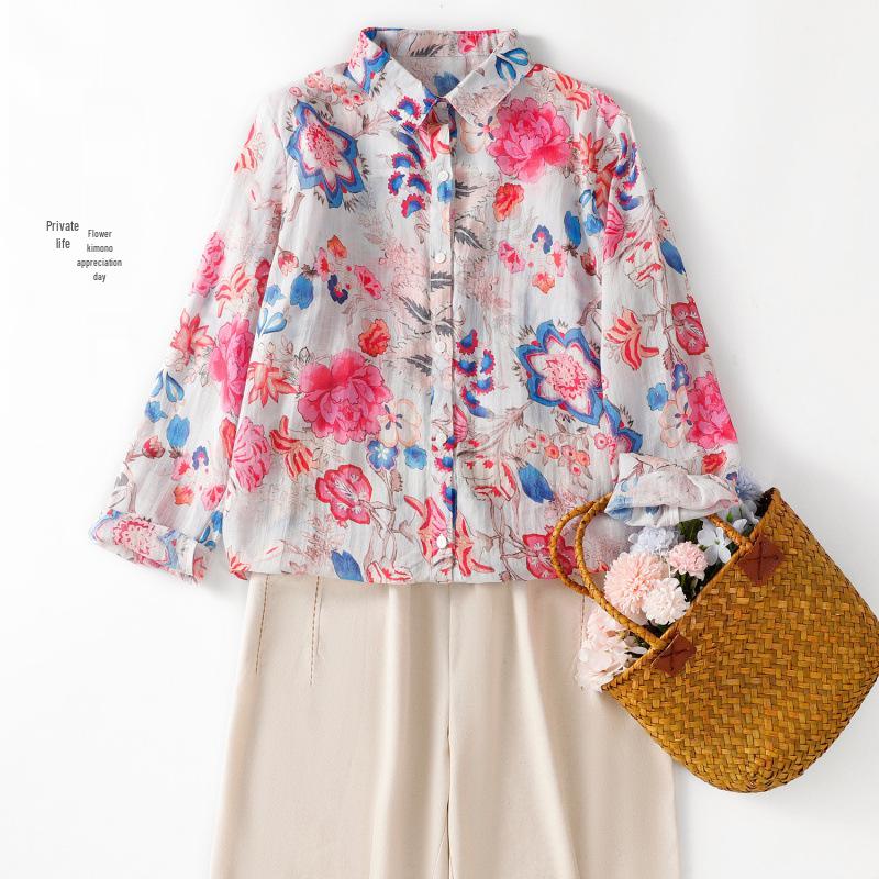 

2026 Artistic Design Printed Women s Long Sleeve Loose Plus Size Casual Polo Shirt Medium розовый/синий
