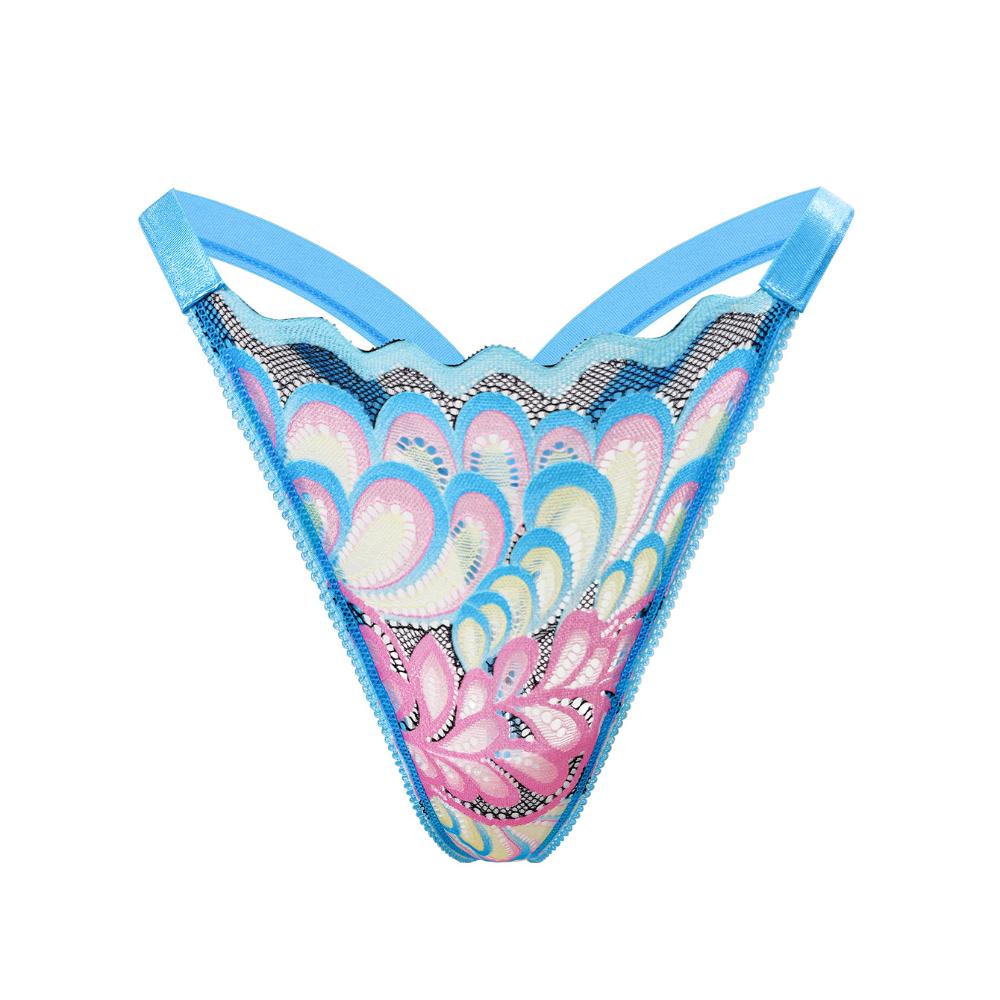 Women's Sexy Peacock Thong Low-Rise Translucent Mesh Lace Panties European Size S-L