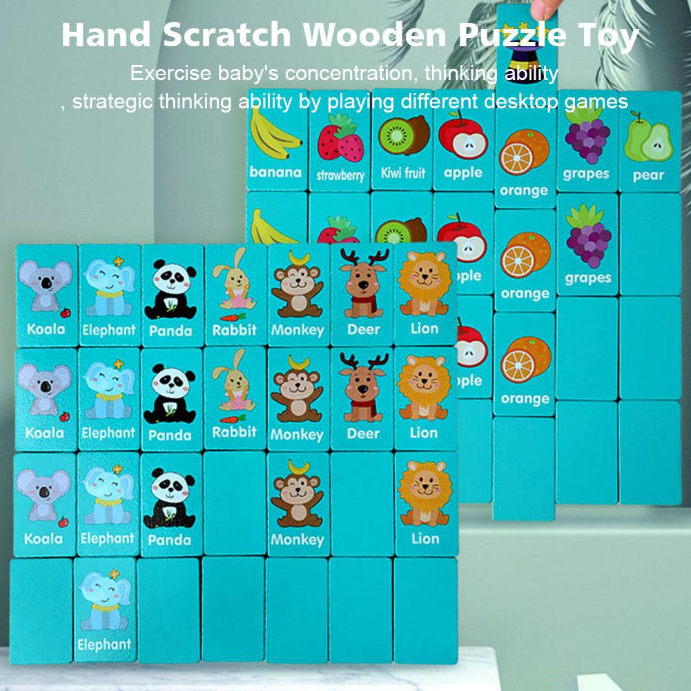 Children Hand Scratch Wooden Puzzle Toy Board Baby Farm Puzzle Fruit Toy Early For Boy Cartoon P3B7