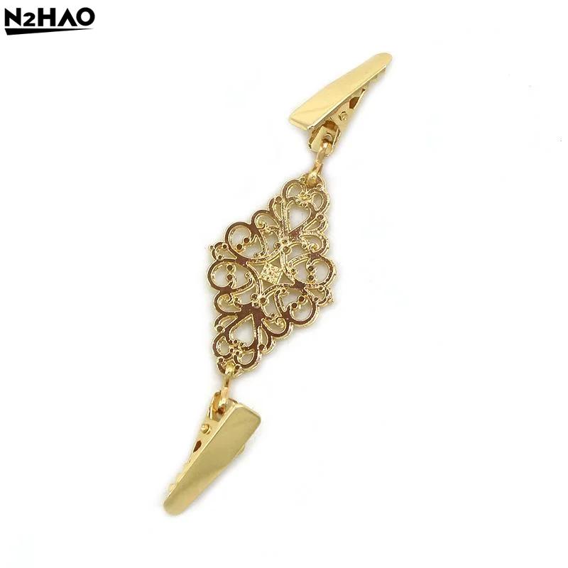 Gold, Bronze Retro Sweater Clips Fasteners Flower Pattern Cardigan Dress Shirts Collar Brooch Back Cinch Clip For Women Girls