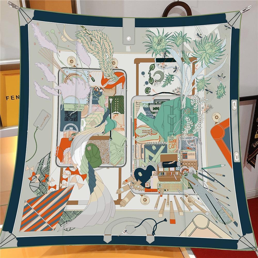 90cm Twill Silk Scarf Lady Shawl Dressing Room Printed Square Scarves Women Hijabs Bandana Foulards Neckerchief