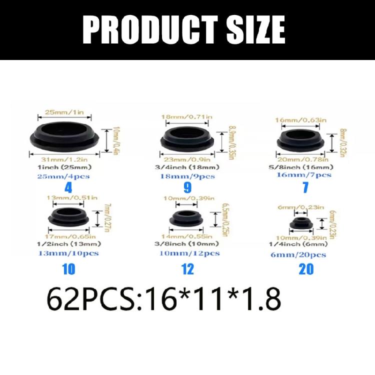 62pcs Multi Size Round Silicone Grommets Elastic Round Hole Silicone Plug for Sealing Different Size Bottles Enduring