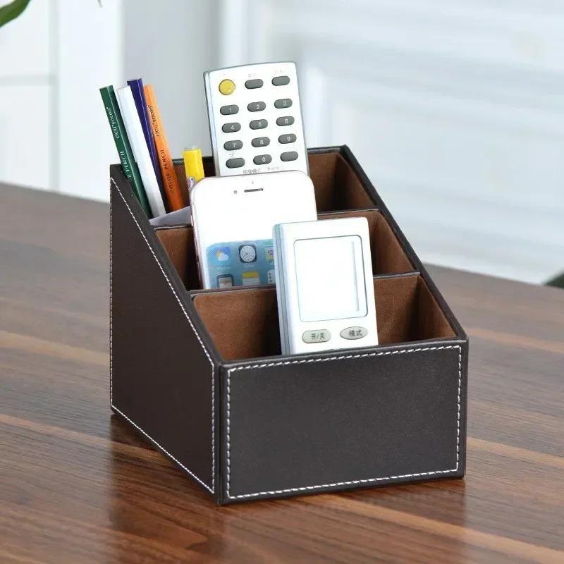 PU-Leder Fernbedienungs-Aufbewahrungsbox Schreibtisch-Organizer mit Trennwänden Kosmetik- & Schmuck-Ausstellungsständer Schreibtisch-Aufbewahrungsdekoration