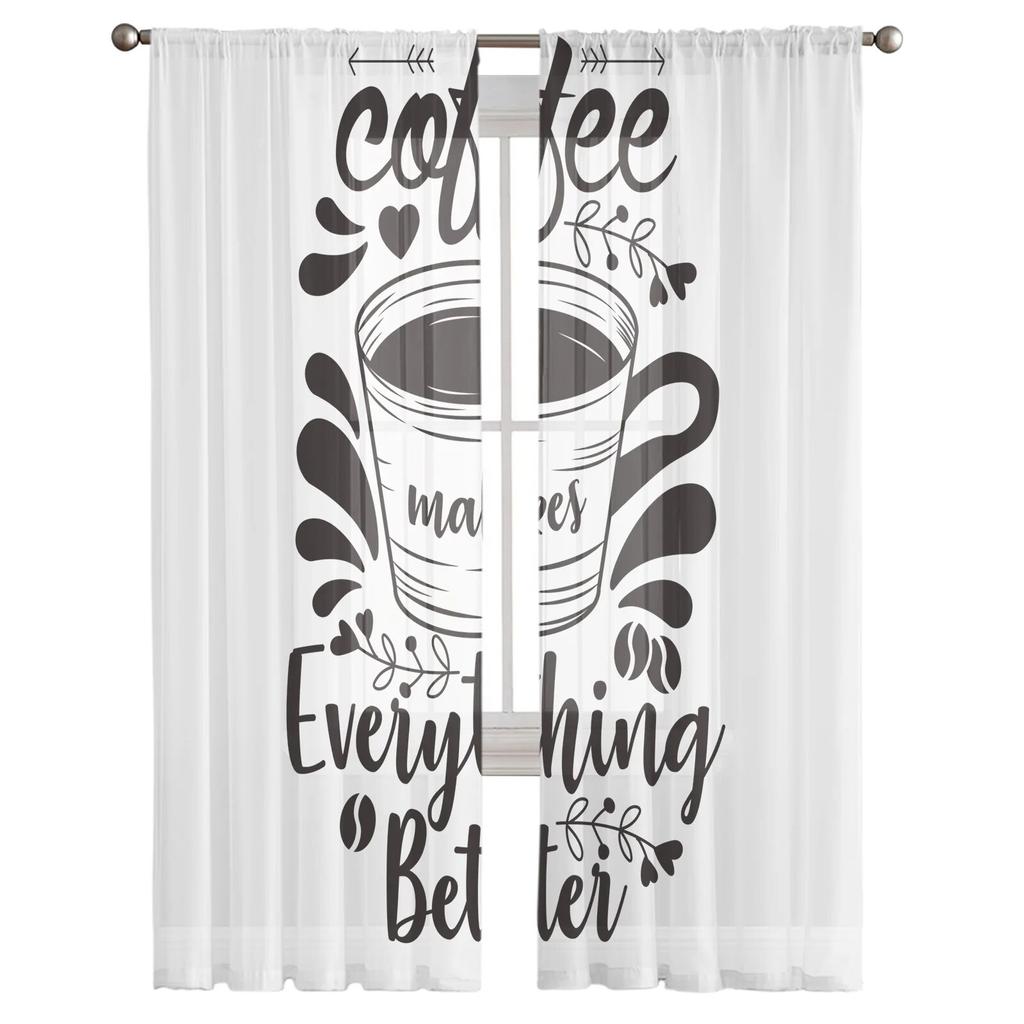 Coffee Tulle Curtains For Living Room Decoration Modern Chiffon Sheer Voile Kitchen Curtain