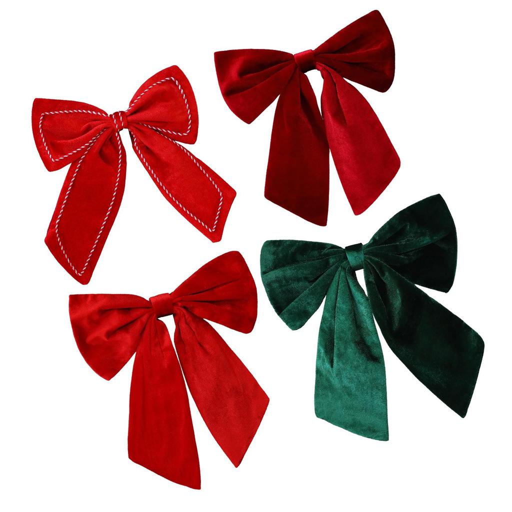 Christmas Bow Garland Bowknot Indoor Fireplace for Christmas Tree Door Craft Christmas Decoration Velvet Bow Hanging Ornament