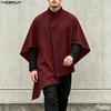 INCERUN Mens Vintage Stand Collar Cape Coat Batwing Sleeve Irregular Hem Streetwear Poncho Cloak