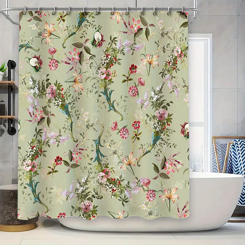 

Fashion Shower Curtain With Floral Design, Waterproof Fabric For Bathroom Decoration Green (180X200Cm) W60H190(CM)-1 Pcs